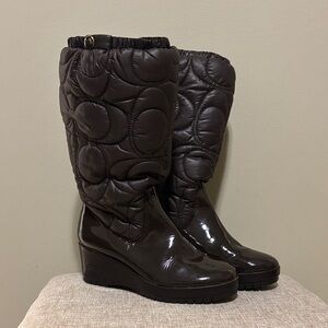 Coach Quilted Cantina BrownWedge Boots 6.5